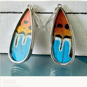 Butterfly and Sunset Moth Sterling Silver Dangle Earrings, Boho, Hippie, Nature
